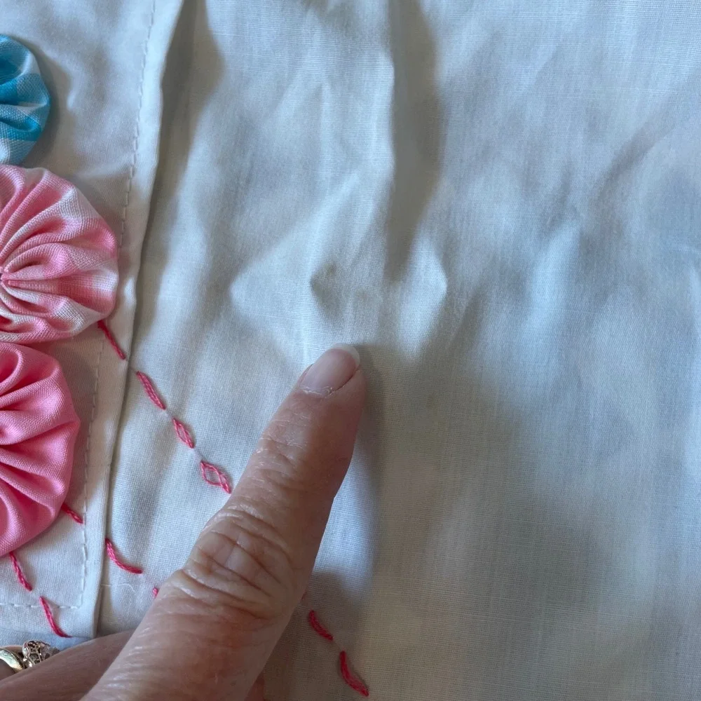 VTG Handmade Sunbonnet Sue Half Apron 3D Balloons‎ Pastel Striped Cottagecore